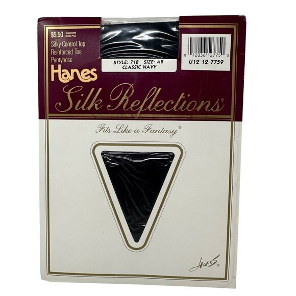 Hanes Silk Reflections Control Top Reinforced Toe Pantyhose Sz AB Classic Navy - Picture 1 of 10